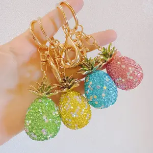 Fruit Keychain Bag Charms Clay Inlaid Diamond 3D Fruit Keychain Pineapple Strawberry Cherry Watermelon Pendant Keychain Accessory Gift