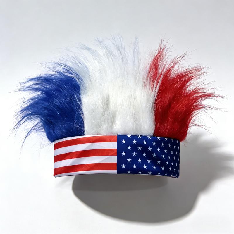 USA Flag Fan Wig – Red, White & Blue for World Cup & Holiday Celebrations