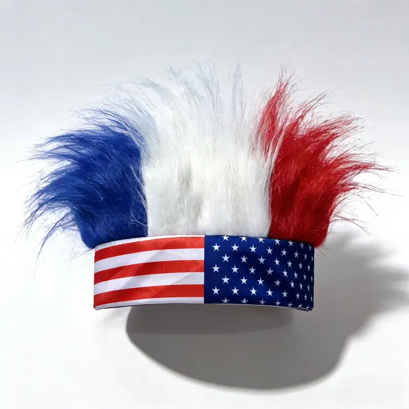 USA Flag Fan Wig – Red, White & Blue for World Cup & Holiday Celebrations