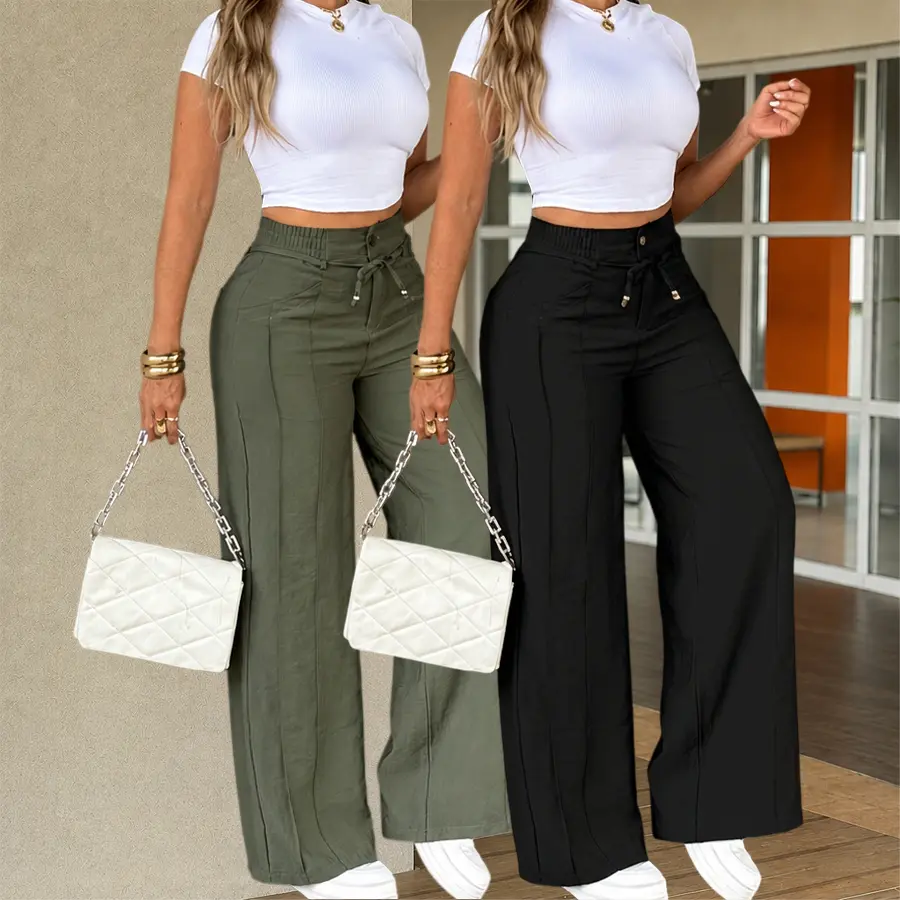 2-Pack High-Waisted Wide-Leg Pants — New Spring/Summer tie-waist wide-leg straight-leg pants, casual wear, versatile for outfits