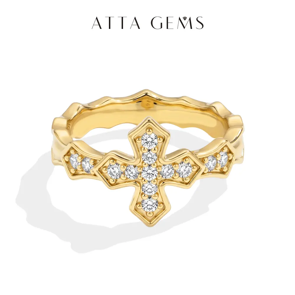ATTAGEMS D VVS1 Color Moissanite Ring for Women 14K Gold Plated/Copper Luxury Anniversary Party Gift for Her Jewelry RU07