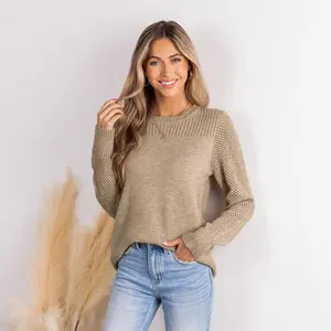 CUPSHE Fall Crewneck Long Sleeve Knit Sweater Womenswear Knitwear Tops for Winter/Fall Casual and Basic Knitted Shirt Minimalist Knitting Khaki Fitted cardigan cardigan for women Sweaters for women