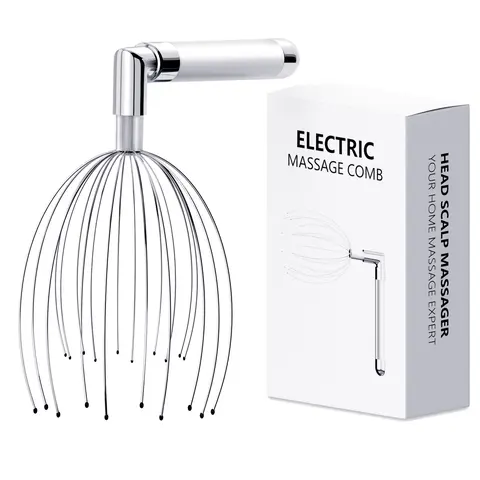 Yeamon Battery-Powered ASMR Head Massager for Adults - L-Handle Electric Scalp Massager with 20-Metal-Fingers 20-Fingertouch, Waterproof Device to Relieve Stress and Head Fatigue