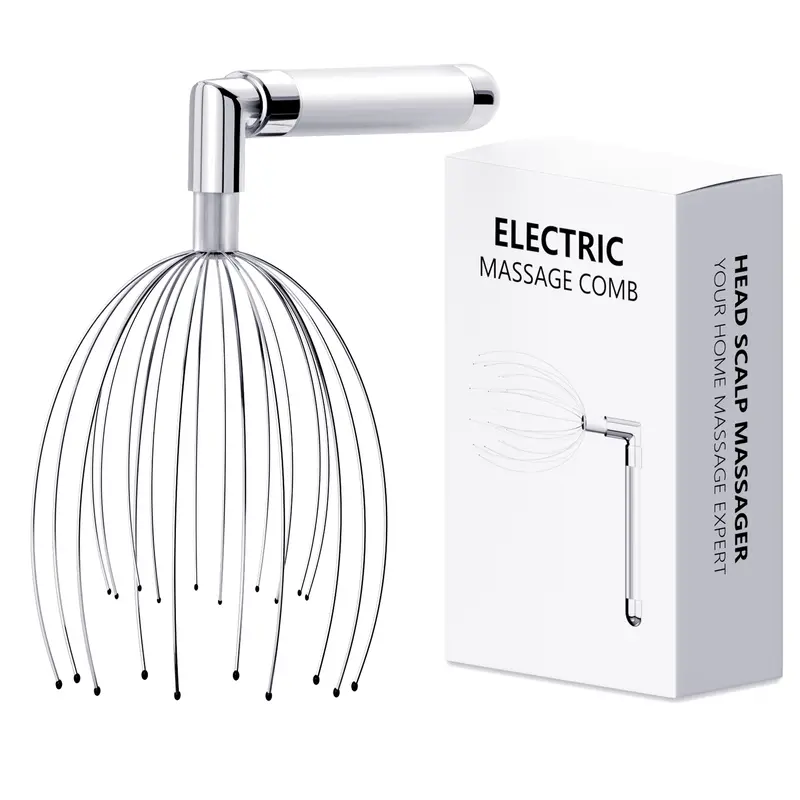 Yeamon Battery-Powered ASMR Head Massager for Adults - L-Handle Electric Scalp Massager with 20-Metal-Fingers 20-Fingertouch, Waterproof Device to Relieve Stress and Head Fatigue