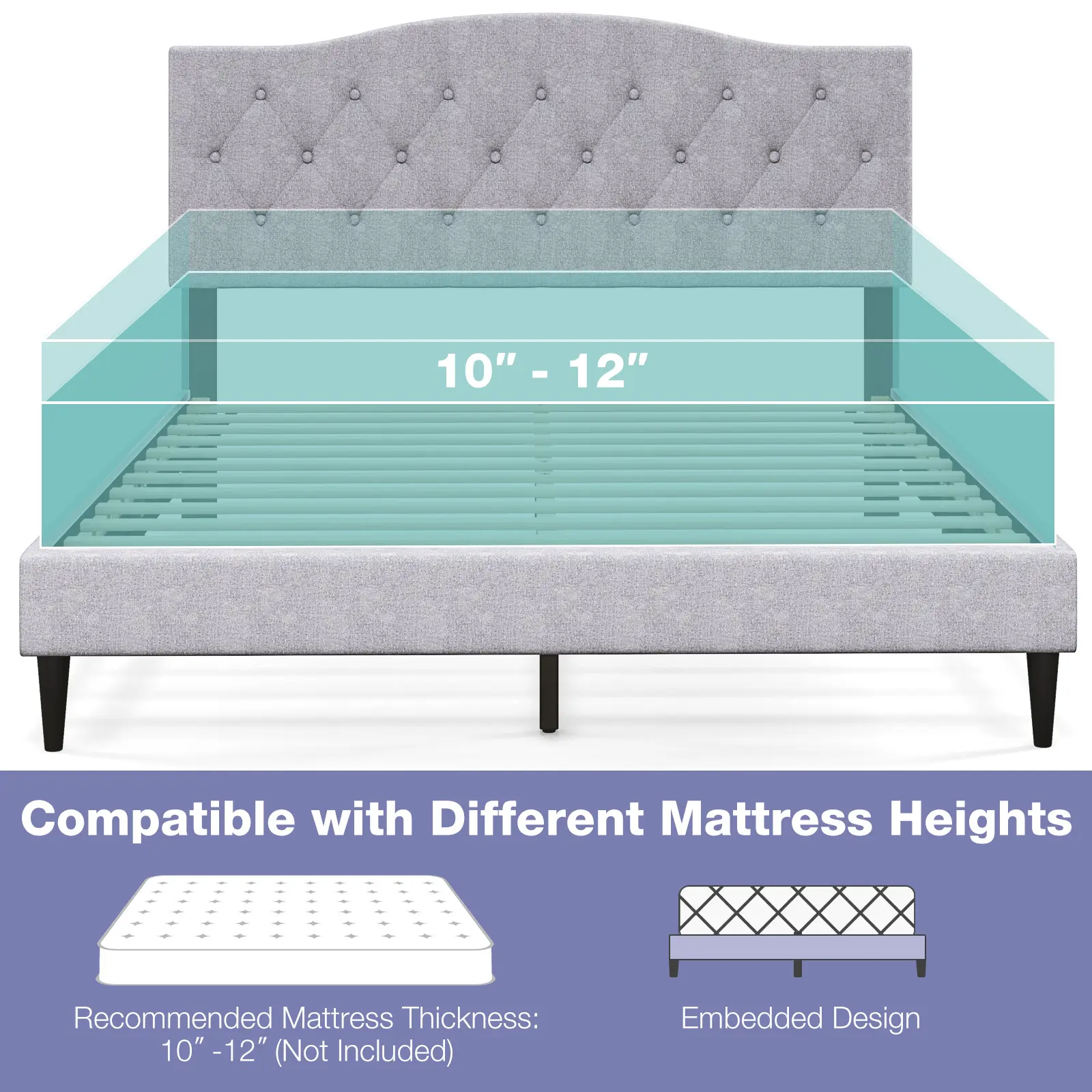 COSTWAY - Queen Size Upholstered Platform Bed with Button Tufted Headboard-Queen Size