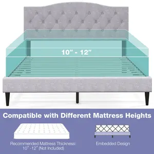 COSTWAY - Queen Size Upholstered Platform Bed with Button Tufted Headboard-Queen Size