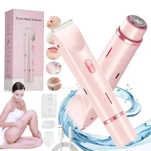 Glow Aura 2-in-1 Trimmer Pink for Women – 2026 Dual Bikini Trimmer & Facial Razor, Painless Electric Shaver for Silky Skin, Replaceable Head, Gentle Hair Removal for Bikini Line & Face