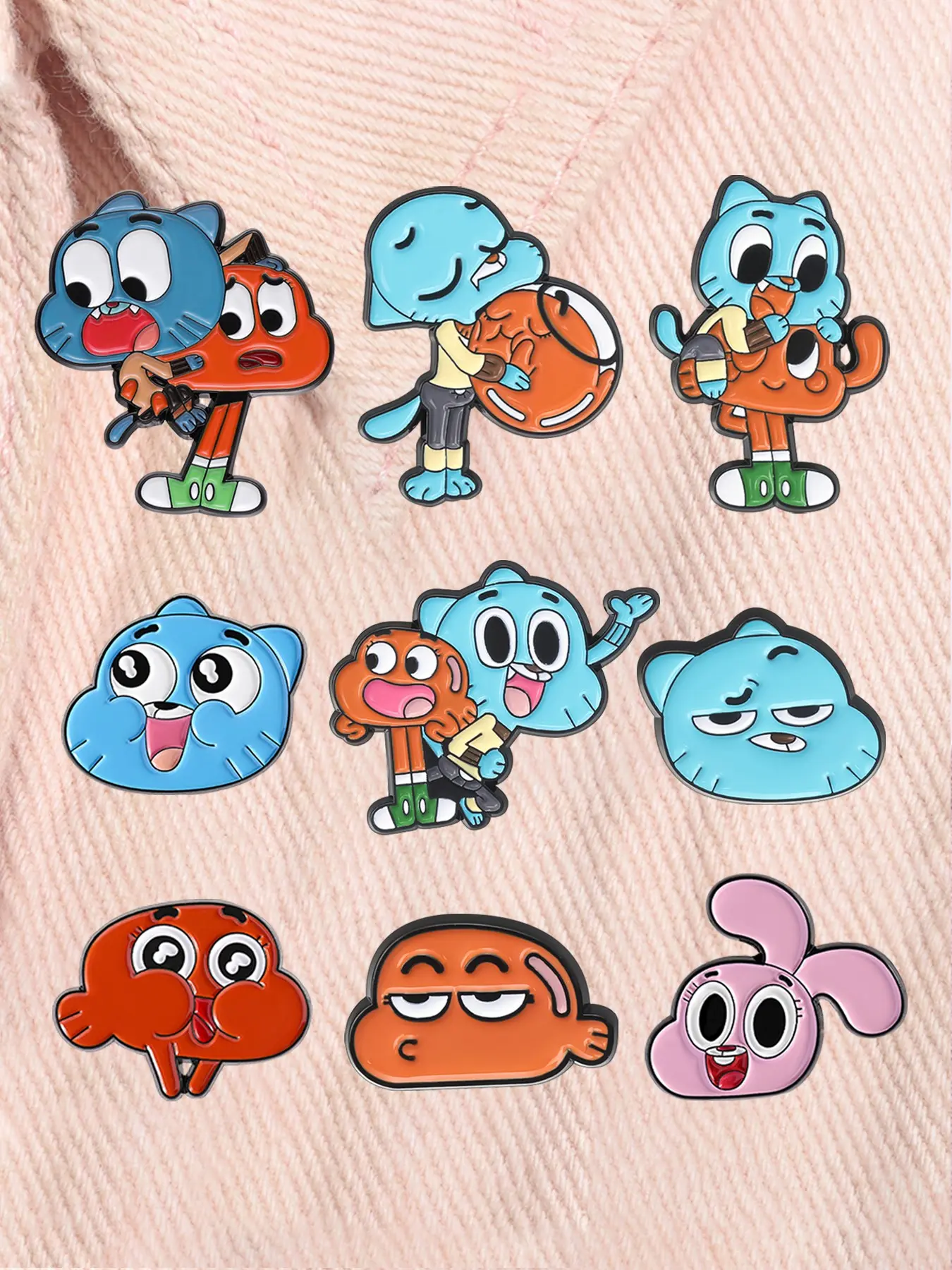 9pcs/set Cartoon Comedy Animated Character Enamel Pins Brooch Pin Clip Gumball Blue Cat Darwin Goldfish Anais Rabbit Cute Animal Alloy Brooches Lapel Backpack Badge Fashion Jewelry Accessories Gifts for Friends