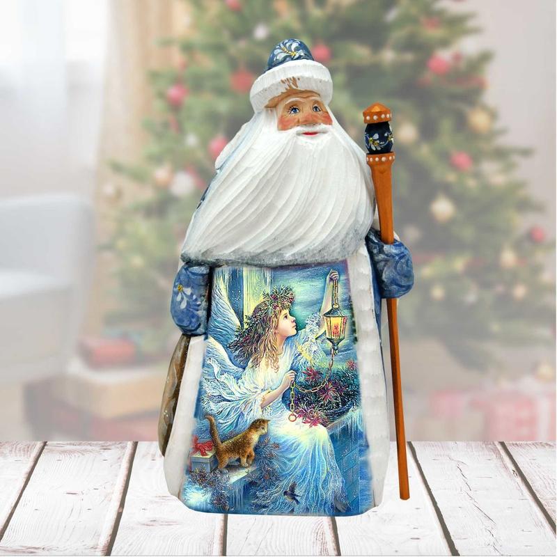 Santa Light the Way Hand-Painted WOODCARVED Masterpiece by Strelkina at G. DeBrekht - Nativity Holiday Decor - 821601