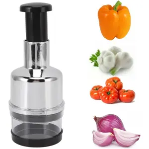 Garlic Press and Manual Food Chopper- 5-in-1 Onion, Garlic, Nut& Vegetable Dicer| Splash-Proof Manual Chopper for Peppers, Herbs, Vegetable Salad Preparation, Cooking& Meal Prep with Sharp Blades, Easy-Press Design, No Electricity Needed