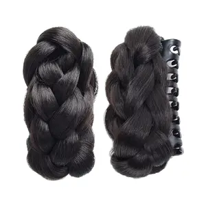 Braided Bun Hairpiece Claw Clip Synthetic Hair Bun Extension Realistic Twisted Updo Hair Clip Fake Hair Bun for Women Messy Elegant Bun Quick Hairstyle Black Brown