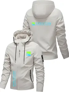 Men's Fishing Theme Jacket, Blue Gradient Logo, British Professional Fishing Coat, Outdoor Functional Casual Wear