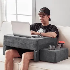 Lap Desk Pillow for Laptop, Large Reading Pillow for Adult, Arm Rest Pillow with Cup Holder, Memory  Bed Desk for Working, Gaming, Reading, Laptop Desk for Couch Bed Floor(Grey)