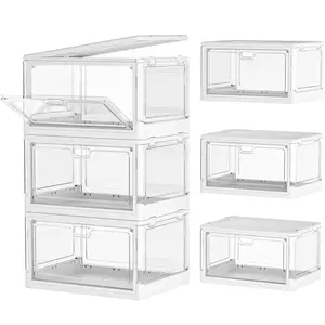 Clear Storage Bins with Lids - 4 Tier Plastic Bins with Wheels, Stackable Storage Bin, Closet Organizers Box for Bedroom, Living Room