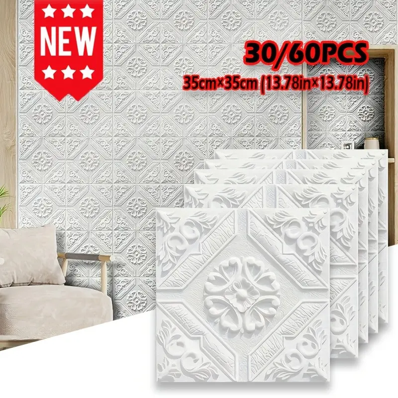 30/60 Sheets Self-Adhesive Xpe Wall Stickers, 13.78x13.78 Inches, Thickness 3mm, Waterproof Oilproof Easy to Clean, DIY Decorative, Wall Cover