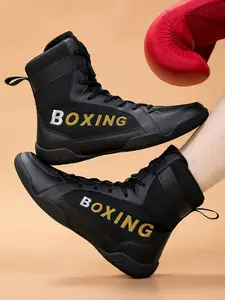 Men's Boxing Training Shoes, Non-slip Grip Tread Professional Wrestling Shoes, Tear-resistant Upper & Ankle Lock Sports Shoes for Pro Wrestlers