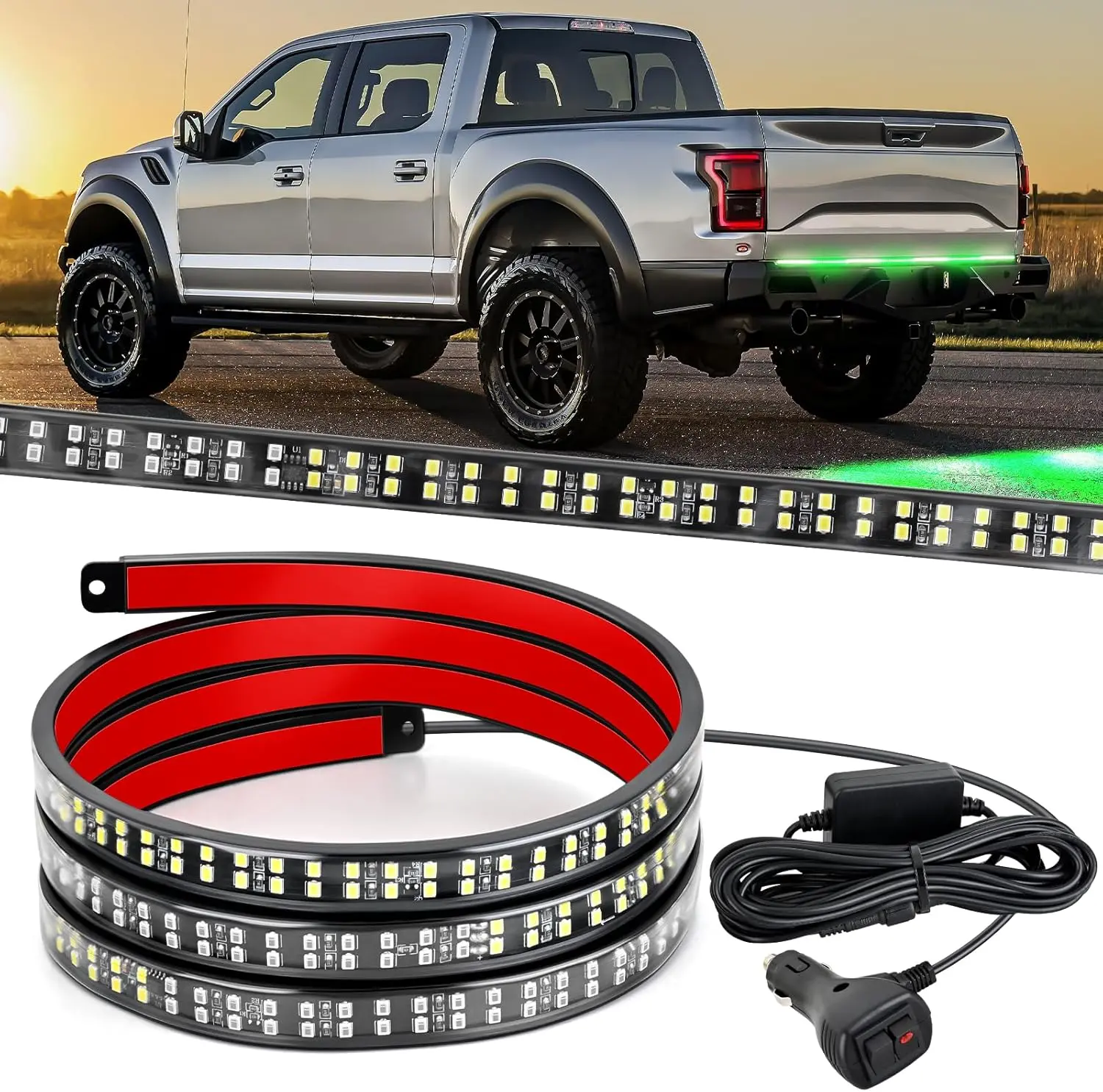 Nilight 60-in Truck Tailgate Strobe Light Strip - 360pcs Ultra-Bright Double Row LED Rear Window Work Lamp, PVC, 12V-24V DC, Safety Alert Strobe Modes, Peel-and-Stick, 10 Small Screws, 2 Large Screws for Pickup Trailers, Construction Vehicles, 60 Inch, Ad