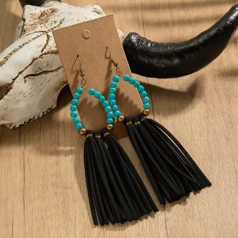 Western Cowgirl Boho Style Tassel Decor Dangle Earrings, Vintage Style Dangle Earrings for Women & Men, Trendy All-match & Exquisite Jewelry for Birthday Gift, Fashionable Jewelry Accessories
