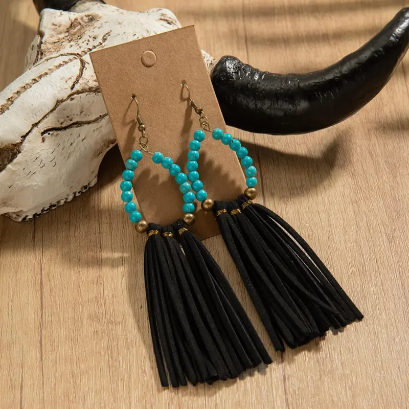 Western Cowgirl Boho Style Tassel Decor Dangle Earrings, Vintage Style Dangle Earrings for Women & Men, Trendy All-match & Exquisite Jewelry for Birthday Gift, Fashionable Jewelry Accessories