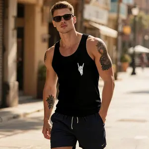 Men's Skeleton Rock Hand Tank Top | Gothic Rose Sleeveless Shirt for Punk Streetwear | Gym Workout Summer Casual Tank, Menswear, Gothic Punk