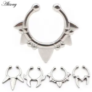Alisouy 1PC Stainless Steel Casting Tusk Fangs Cone Nose Ring Septum Ear Cuffs Cartilage Tragus Daith Non Piercing Body Jewelry
