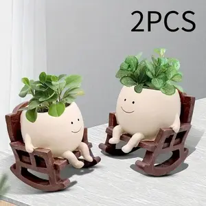 Cartoon Design Resin Vase, 1pc/2pcs Cute Chair Design Vase with Drain Hole, Decorative Flower Pot for Home Office Desk, Home Decor Ornament, Cute Desktop Decoration, Decorative Vase Set