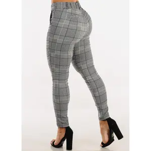 Levantacola Stretchy Plaid Skinny Pants Black