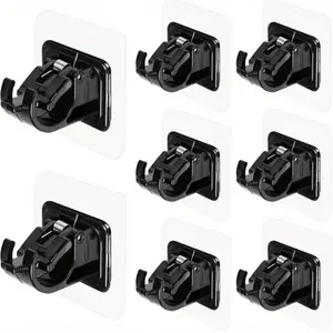 8 Pack Transparent No Drill Curtain Rod Brackets, Self Adhesive Adjustable Rod Holders with Clip, Nail Free Invisible Drapery Hooks, Damage Free Wall Mount for Curtain Towel Rod, Bathroom Kitchen Bedroom Apartment