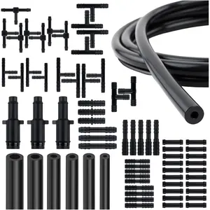 6PCS 5Ft Silicone Vacuum Hose Kit with 64PCS Connectors 100PSI Automotive Vacuum Hose with Multi-size IDs Silicone Tubing for Auto Line Replacement