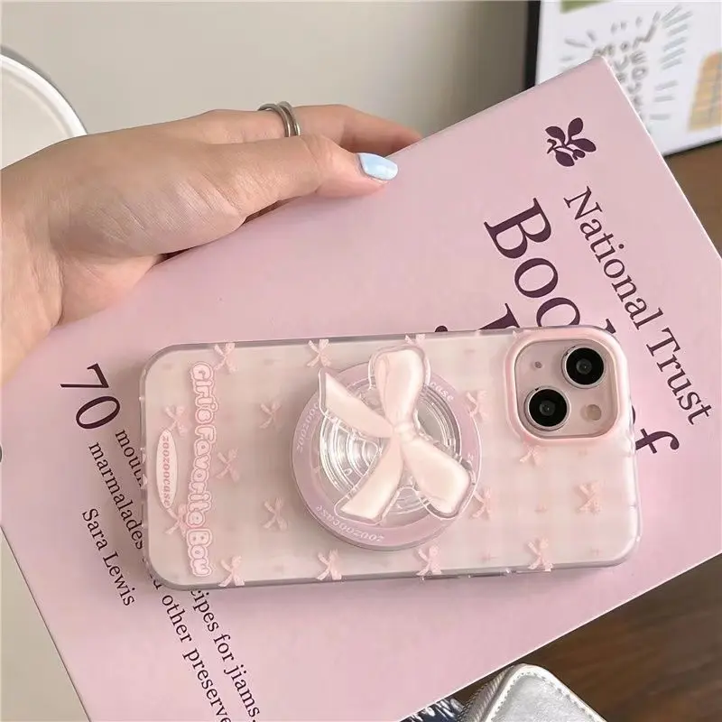 Magnetic pink bow phone case with holder For iPhone 12 13 14 15 16 17 Pro  max - TikTok Shop