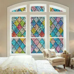 Decorative Privacy Window Film with Rainbow Holographic Effect, Light Blocking Window Cover for Home Use, Stylish Home Decor Solution