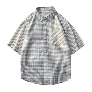 New summer men’s short-sleeve shirt with a turn-down collar, trendy jacquard cotton casual men’s short-sleeve shirt, lightweight breathable loose-fit men’s short-sleeve top for outdoor wear, #SummerVibes