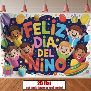 2D Flat Spanish Print Reusable Polyester Banner, 1pc Multicolor Festive Decoration - Children’s Day Backdrop, Birthday Photo Prop, Home Room Wall Ornament
