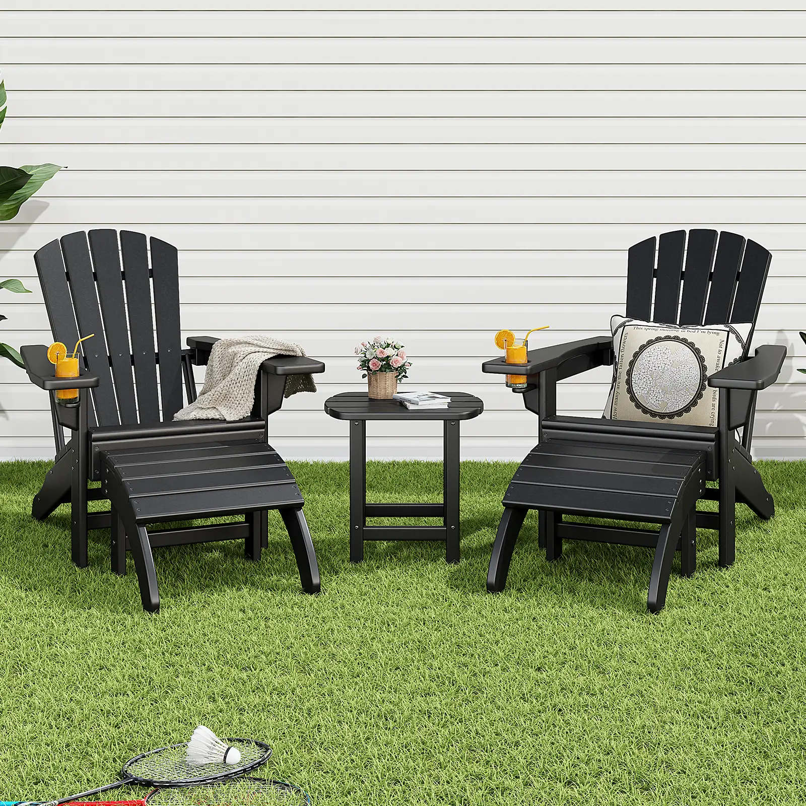VanAcc Outdoor Adirondack Chairs- HDPE material with Cup Holder and Wide Armrests for Patio, Garden, Deck, Porch, Lawn, Pool and Backyard Aesthetic