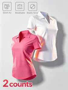 Women's Sporty Polo Shirt Set, Moisture-Wicking Breathable Short Sleeve, Comfortable Golf Baseball Tennis Football Wear