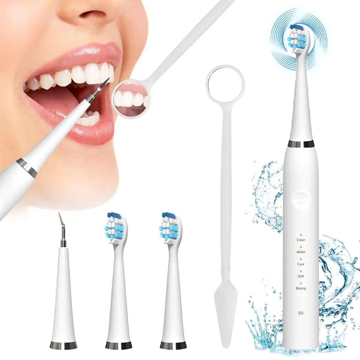 Oceantree 2-in-1 Sonic Tooth Cleaner & Electric Toothbrush, Rechargeable Oral Care Kit with 5 Cleaning Modes, IPX7 Waterproof, Replaceable Brush Heads, USB-C Charging