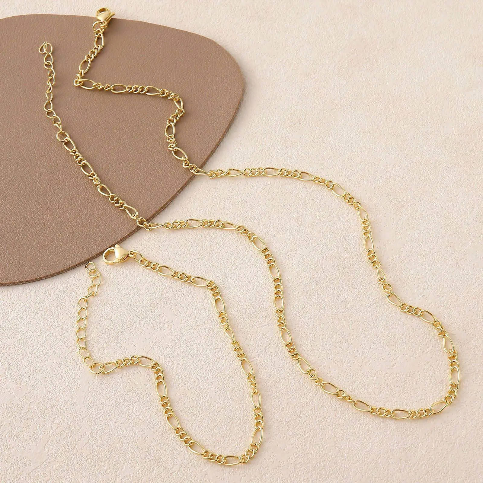 Women's Elegant Gold-Tone Connected Link Clavicle Necklace - Adjustable, Elegant Design, Flattering Finish, Daily Wear Artificial Gemstone Jewelry Accessory