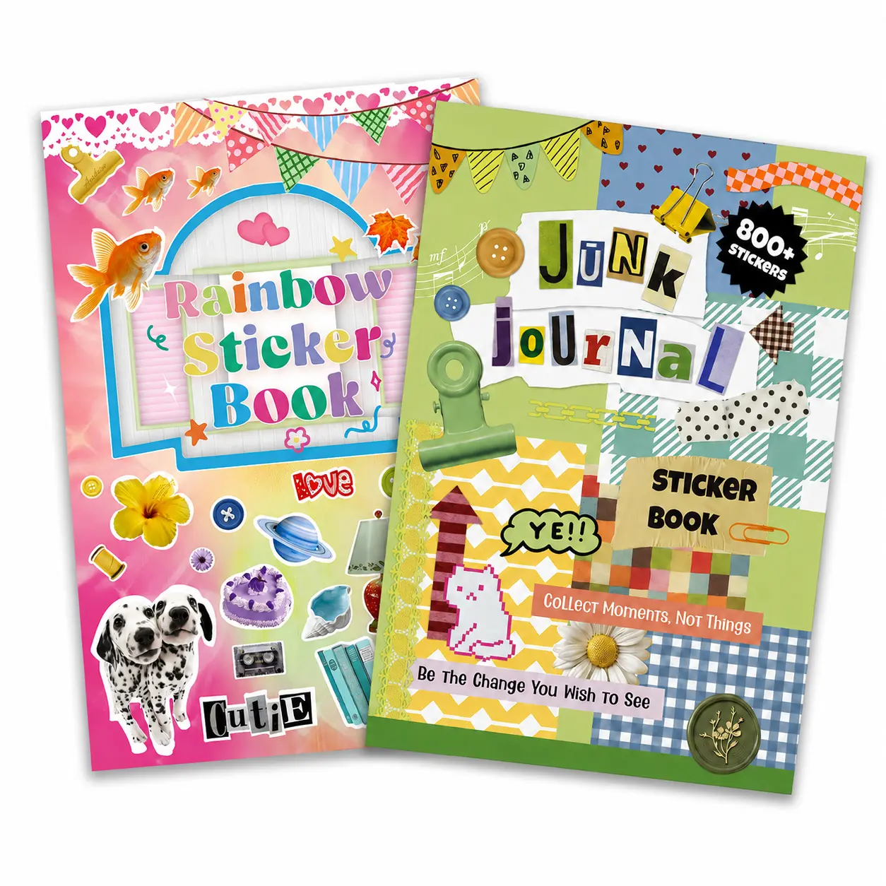 A5 Vintage Junk Journal & Colorcore Sticker Book (40/42 Sheets) - Clear PET, Matte, Holographic & Glitter Stickers with Patterned Papers for Scrapbooking, Collage & Bujo