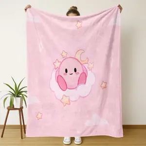 Cute Starry Sky Cloud Flannel Blanket, Soft & Warm Reversible Throw, Ideal for Home Bedroom Travel Camping, Cozy Winter Accessory