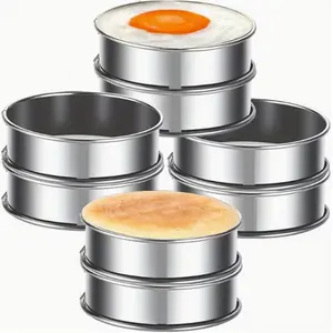 8pcs English Muffin Rings, Stainless Steel Muffin Rings, Metal Cake Ring, Nonstick Mousse Ring, Double Rolled Crumpet Rings, Round Tart Rings, Pastry Rings, Suitable for Both Home, kitchens, restaurant, Pastry Baking Tools
