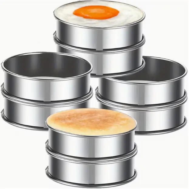 8pcs English Muffin Rings, Stainless Steel Muffin Rings, Metal Cake Ring, Nonstick Mousse Ring, Double Rolled Crumpet Rings, Round Tart Rings, Pastry Rings, Suitable for Both Home, kitchens, restaurant, Pastry Baking Tools