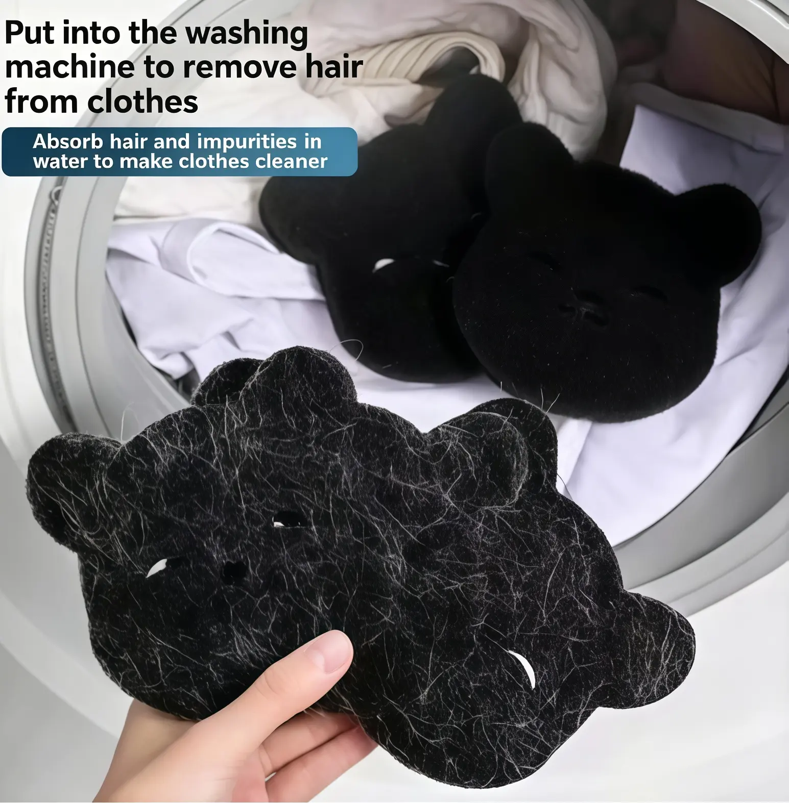 30-Pack Black Laundry Balls - Cute Bear-Shaped Sponge Pet Hair Remover & Lint Catcher, Reusable Machine Washable Household Items Home Goods Laundry Accessories