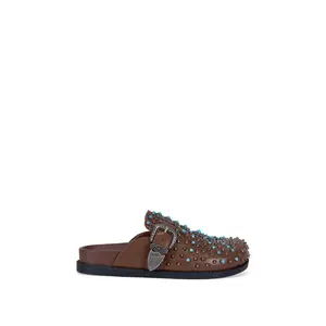 FLAIR-BROWN TURQUOISE FLAT MULE