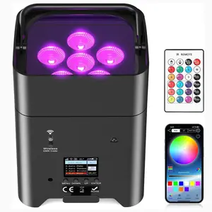 Rechargeable Battery Powered Stage Uplights, 6LED Par Lights 6IN1 RGBWAUV Cordless DMX Control Uplighting for Halloween Church Wedding DJ Live Show Party