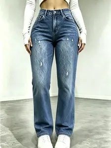 Women's Versatile Mid Waist Denim Stretch Straight Skinny Leg Jeans,Simple Style Multi-pocket Denim Trousers for Women,YLD01 Classic Women's Pants, Daily Urban Fashion Wear