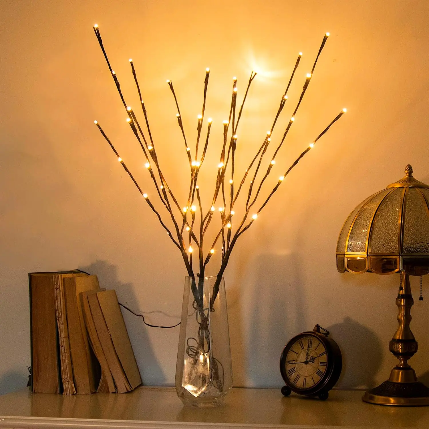 3PK 30" Brown Lighted Twig Branches Ground-Mounted Decorative Lamps, 60 LED Warm White Bulbs, for Outdoor & Indoor Use