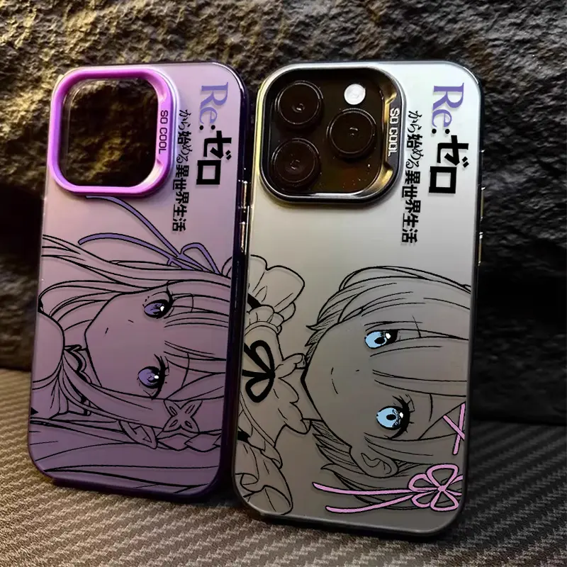Hot Anime Rem Emilia Phone Case For iPhone 17/16/15/14/13/12/11/Pro/ProMax/Plus/17Air/16,17E,Candy Matte Shockproof Back Cover,Simple cute Design,Premium Feel, Durable Phone Cover,Gift for Christmas And Birthday, Friend or Yourself