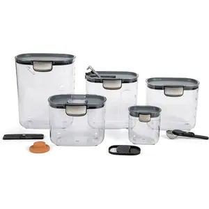 9-Piece Airtight Food Storage Container Set – Clear Plastic Flour and Sugar Canister Set with Magnetic Accessories for Kitchen Organization