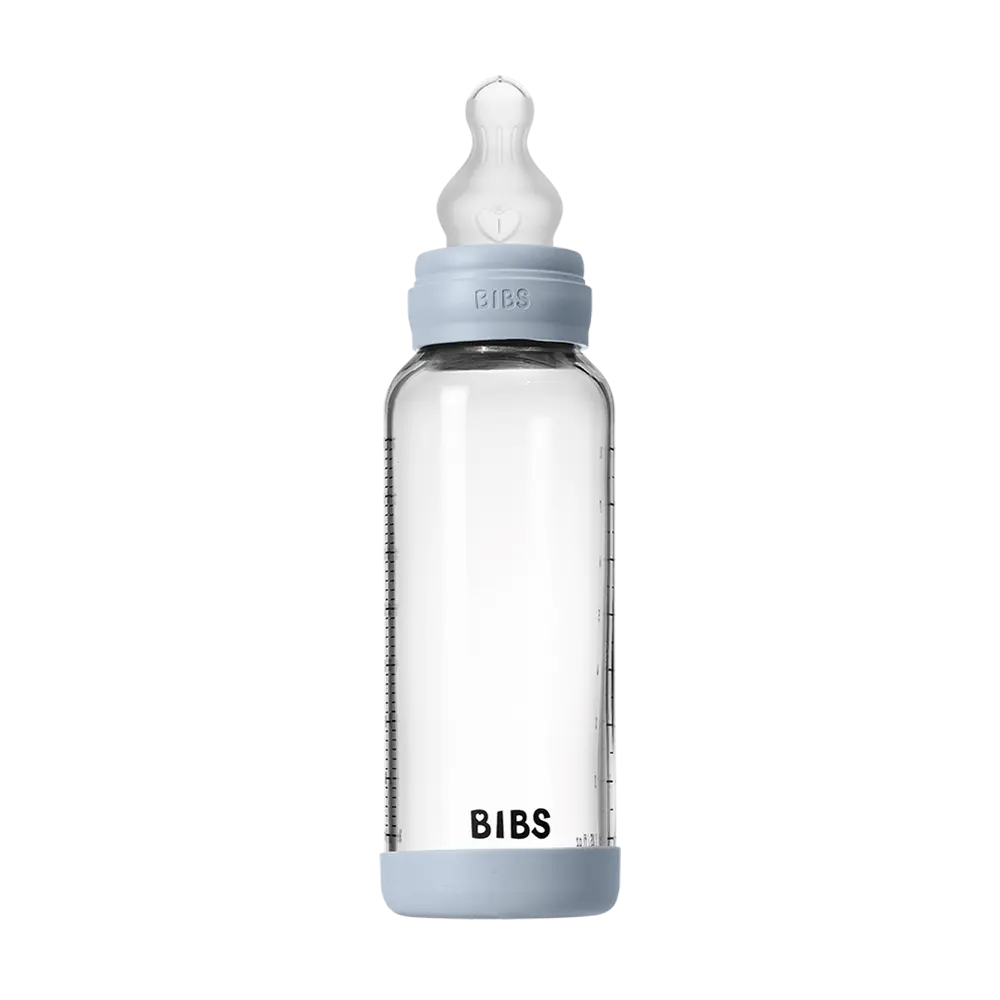Baby Glass Bottle Set 8oz with Silicone Nipple - Baby Blue