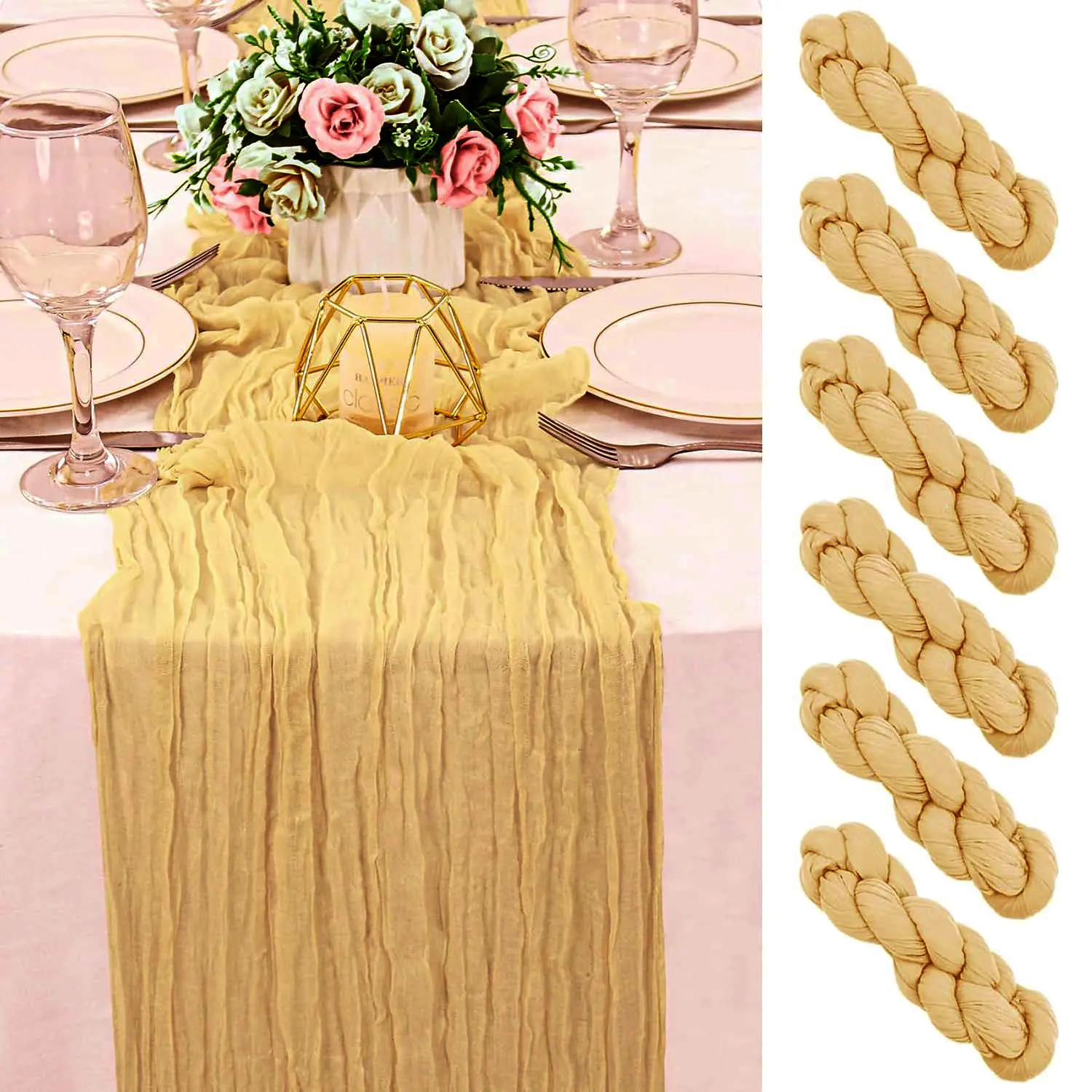6/10 Pack  Cheesecloth Beige 9FT Table Runners 17x108 Inch  Gauze Table Runner Cheese Cloth  Table Runner Rustic Sheer Runner for Wedding Birthday Party Baby Shower Table Decor